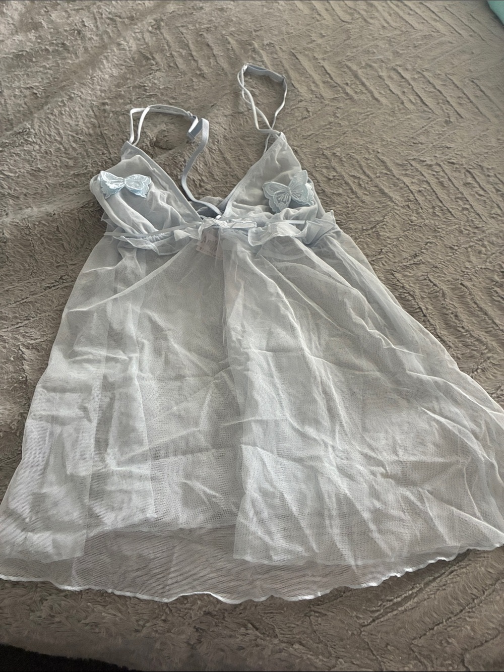 Victoria's Secret Sheer Butterfly-Accent Babydoll Chemise - Pale Blue NWT